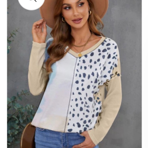 NWOT-Stylish Mixed Print Leopard and Beige Long Sleeve Top Size Large - Picture 2 of 9